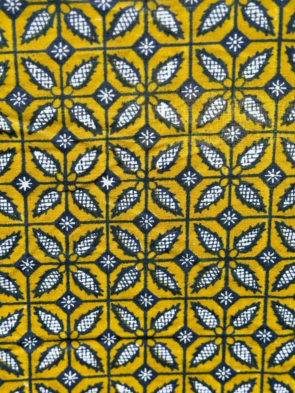 New African Queen Cotton Fabric 4 yds Mustard Yellow Navy Blue Geometric Quilt